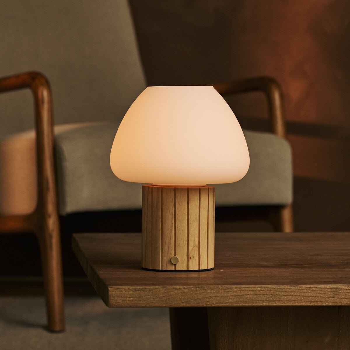 Romée Light Brown Wood & Glass Cordless Table Lamp