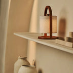 River linen wooden lamp on dining table