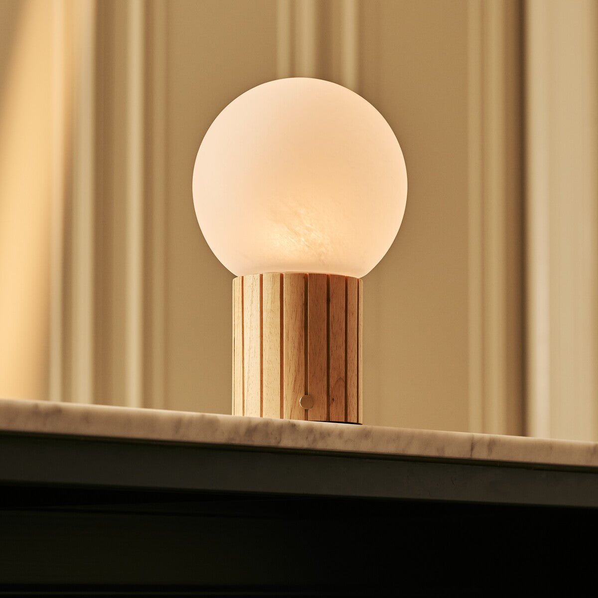 Nadine Light Brown Wood & Glass Cordless Table Lamp