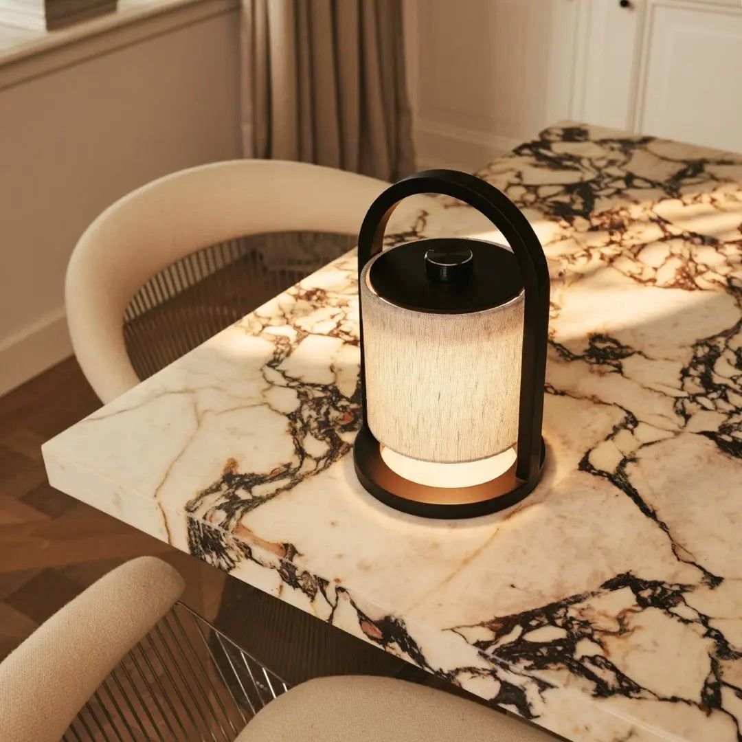 River Black & Grey Wood & Linen Cordless Table Lamp