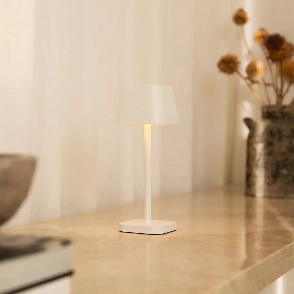 Ava white metal lamp 3 light modes detail