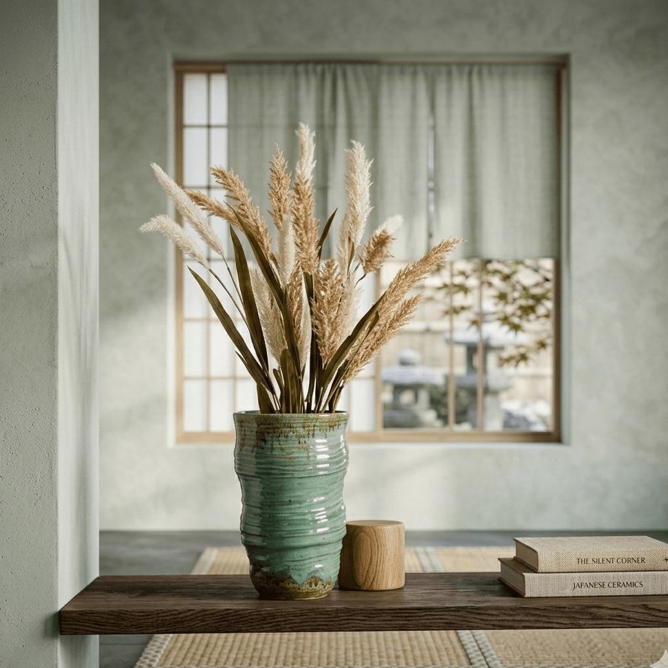 Verdant green and blue ceramic organic sculptural vase