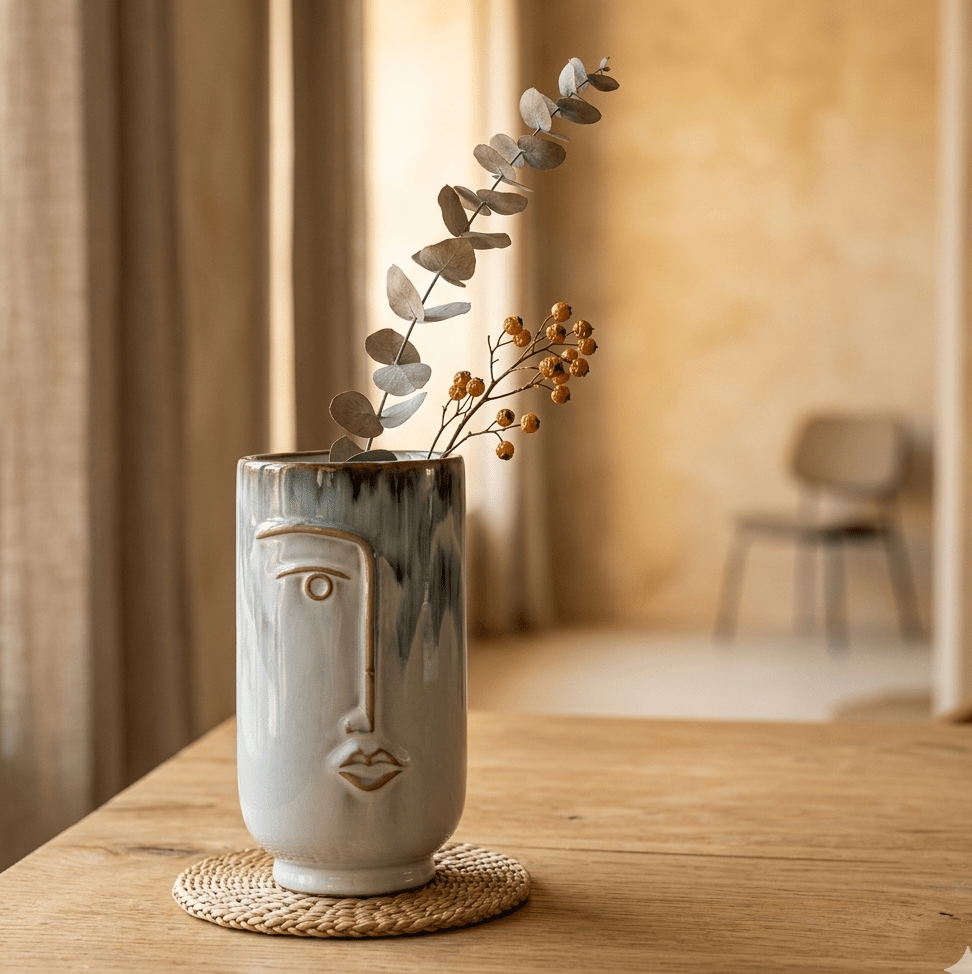 Faces two-tone blue porcelain hand-painted vase