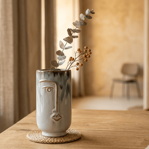 Faces two-tone blue porcelain hand-painted vase