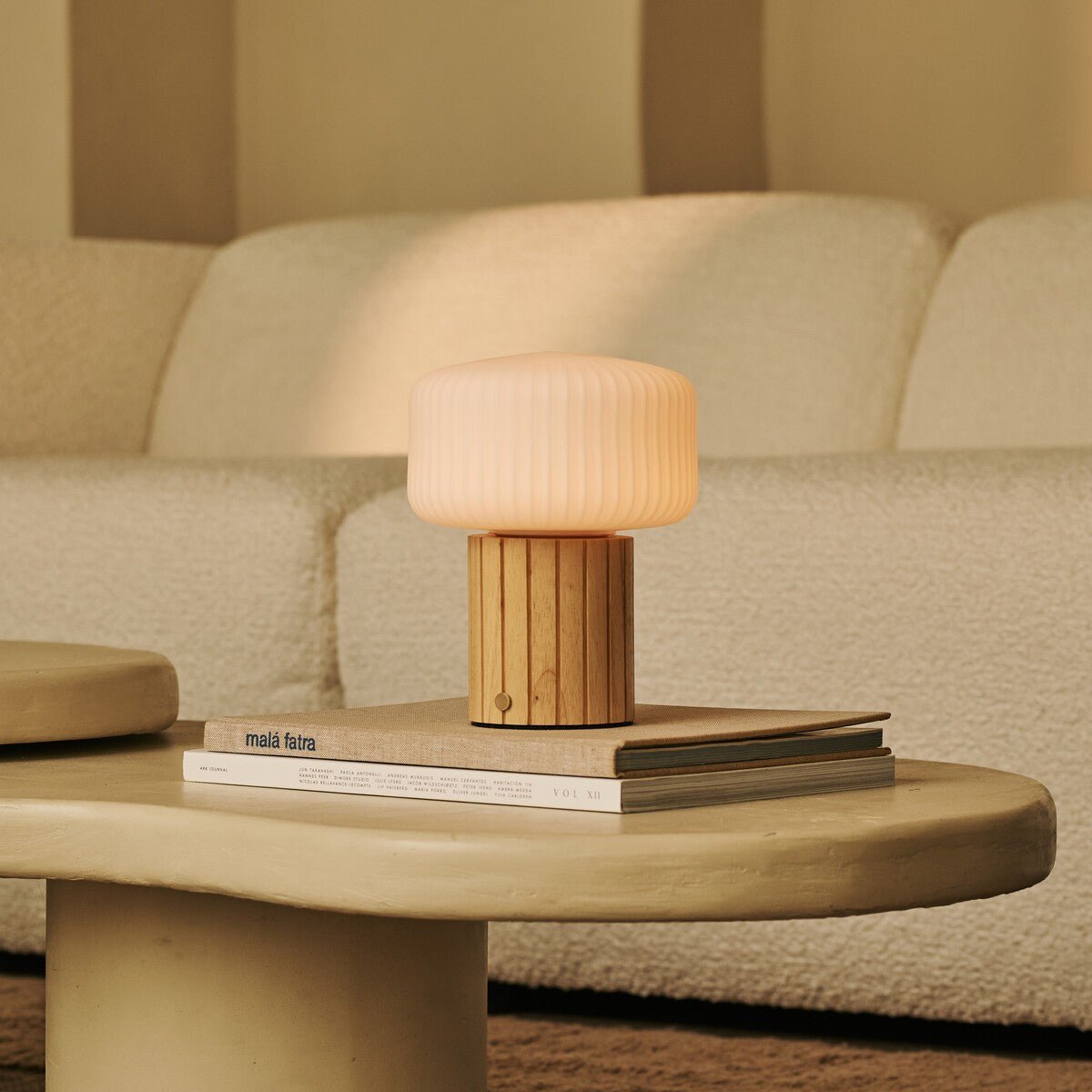 Margaux Light Brown Wood & Glass Cordless Table Lamp