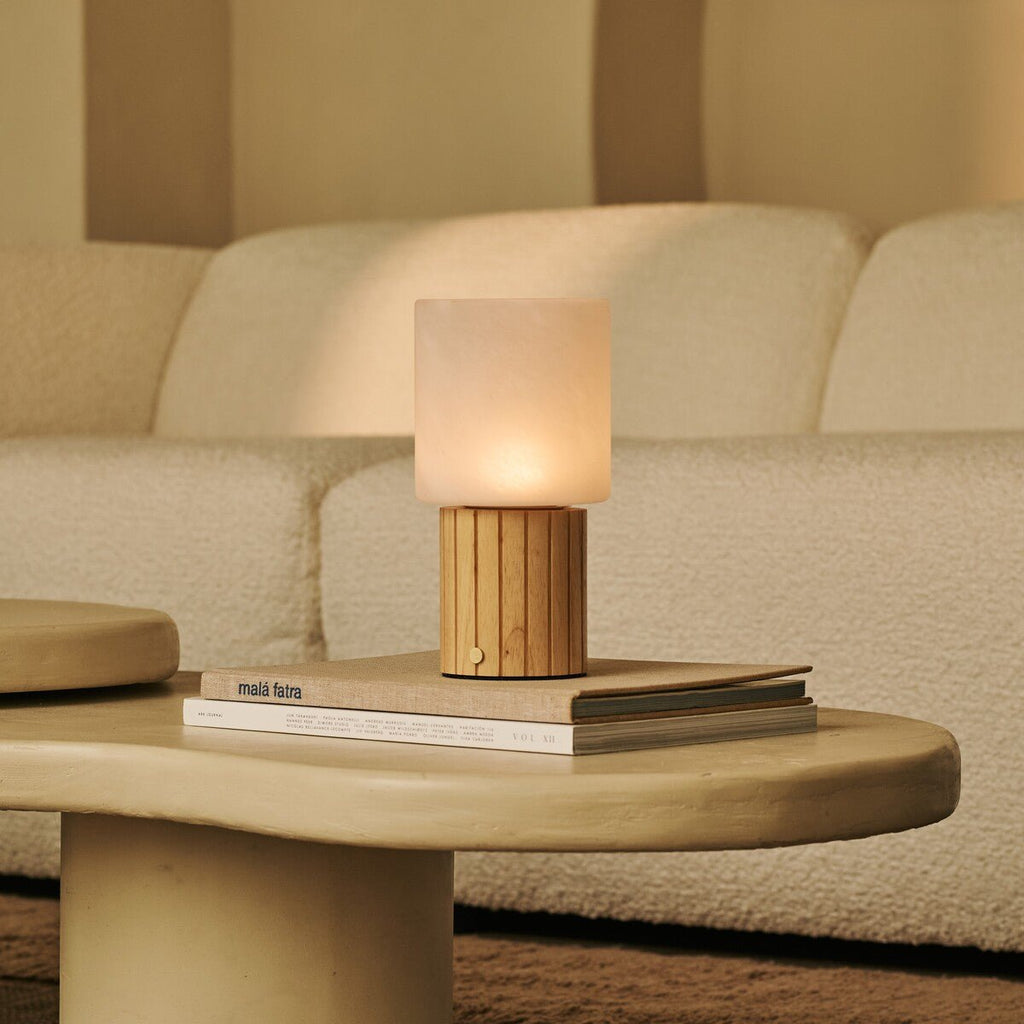 Ingmar Light Brown Wood & Glass Cordless Table Lamp