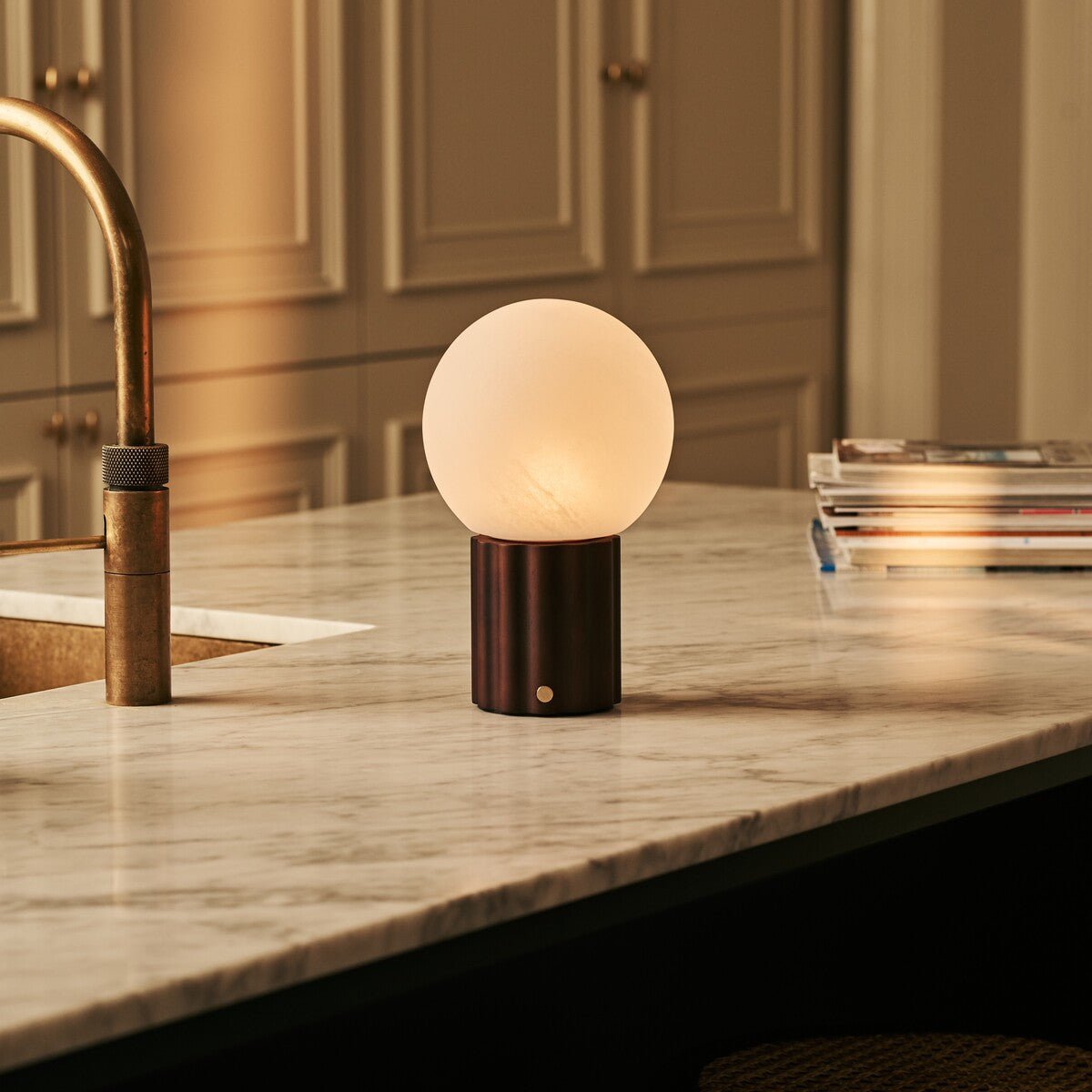 Wim Dark Brown Wood & Glass Cordless Table Lamp