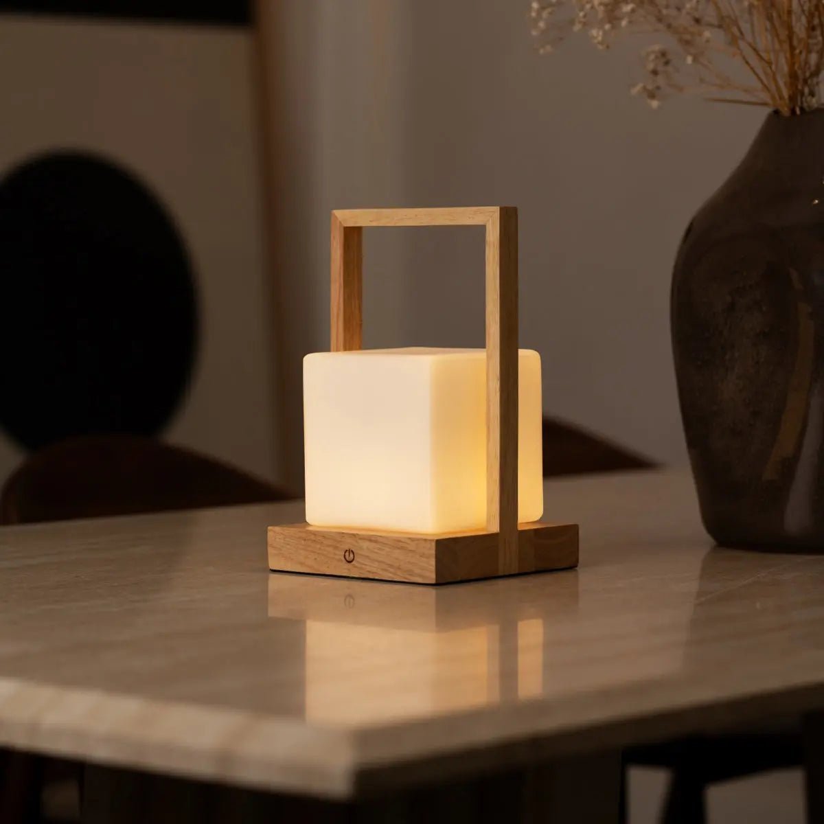 Noah light brown lamp detail of touch-dim function