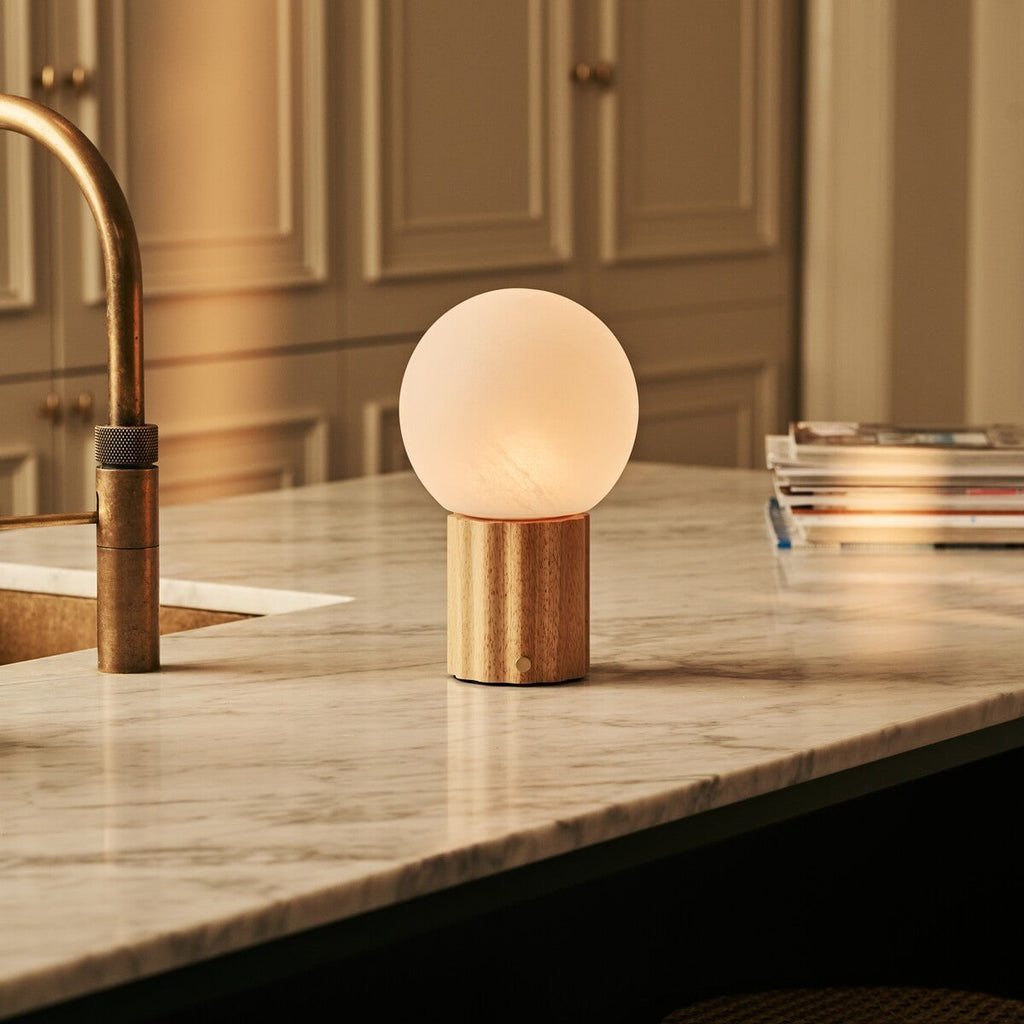 Wim Light Brown Wood & Glass Cordless Table Lamp