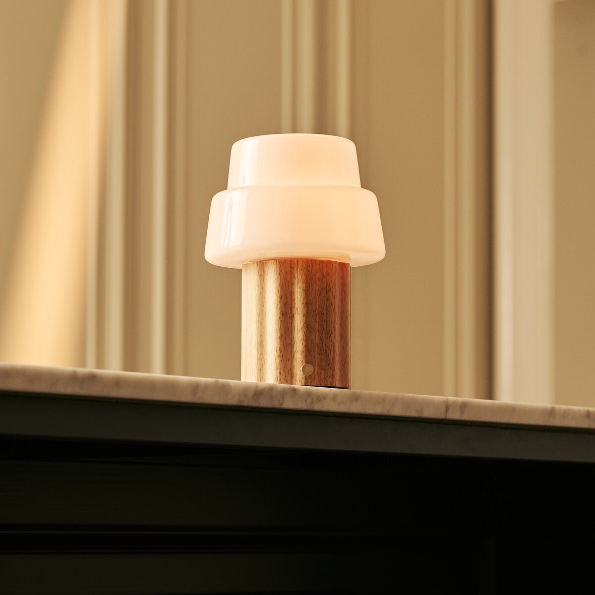 Laurent Light Brown Wood & Glass Cordless Table Lamp