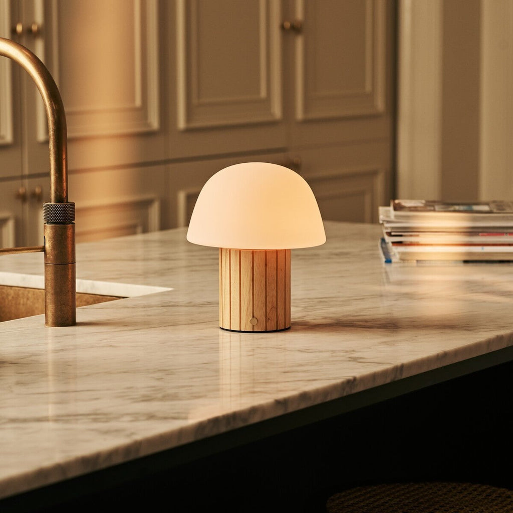 Etienne Light Brown Wood & Glass Cordless Table Lamp