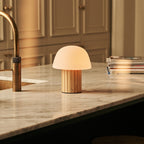 Etienne Light Brown Wood & Glass Cordless Table Lamp