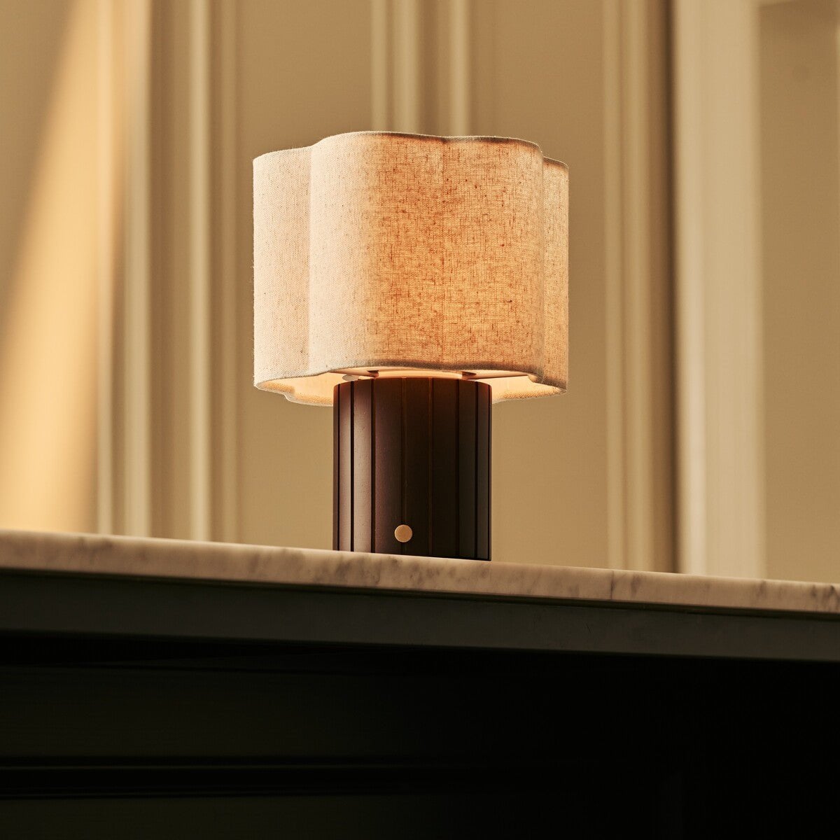 Bianca Dark Brown Wood & Linen Cordless Table Lamp