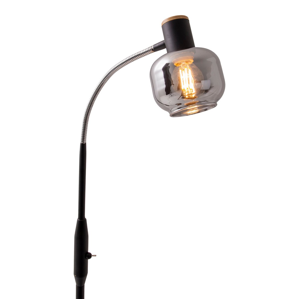 Fumoso Black Smoked Glass Gooseneck Floor Lamp