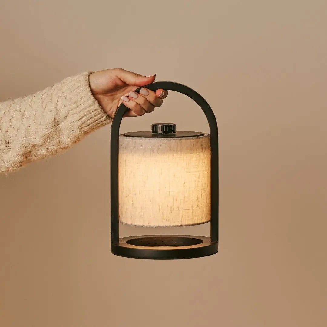 River Black & Grey Wood & Linen Cordless Table Lamp