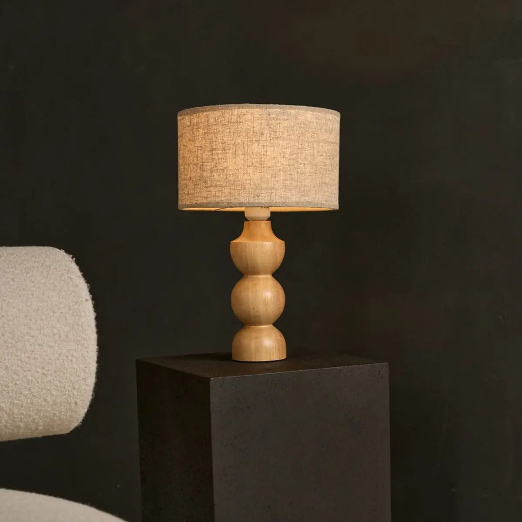 Oliver rubberwood linen lamp in modern interior