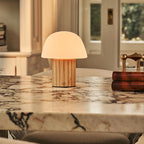 Etienne Light Brown Wood & Glass Cordless Table Lamp