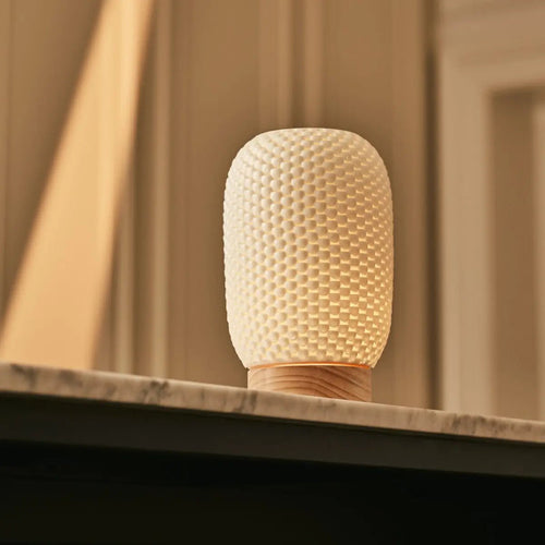 Aurora light brown wood 3D porcelain rechargeable table lamp