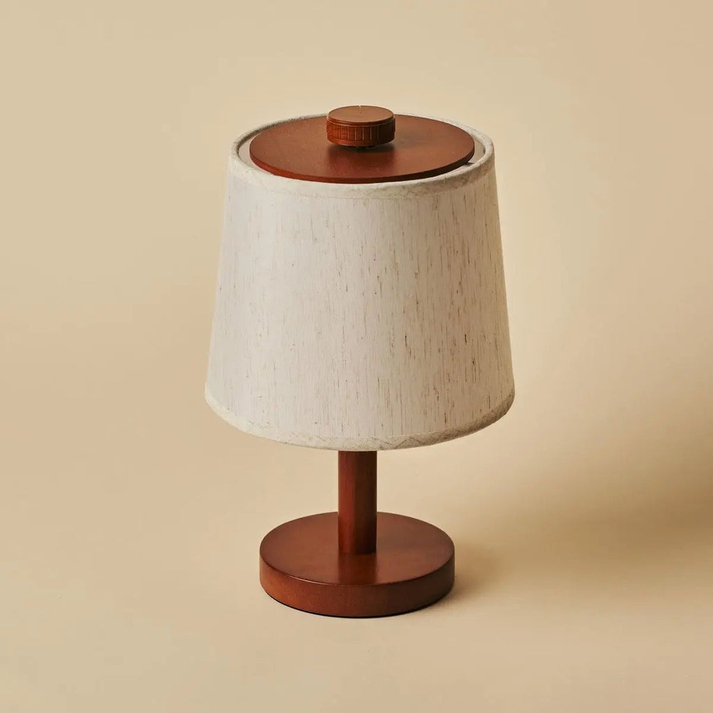Rover Chestnut Brown Rubberwood Cordless Table Lamp with Linen Shade