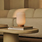 Lilly Light Brown Wood & Glass Cordless Table Lamp