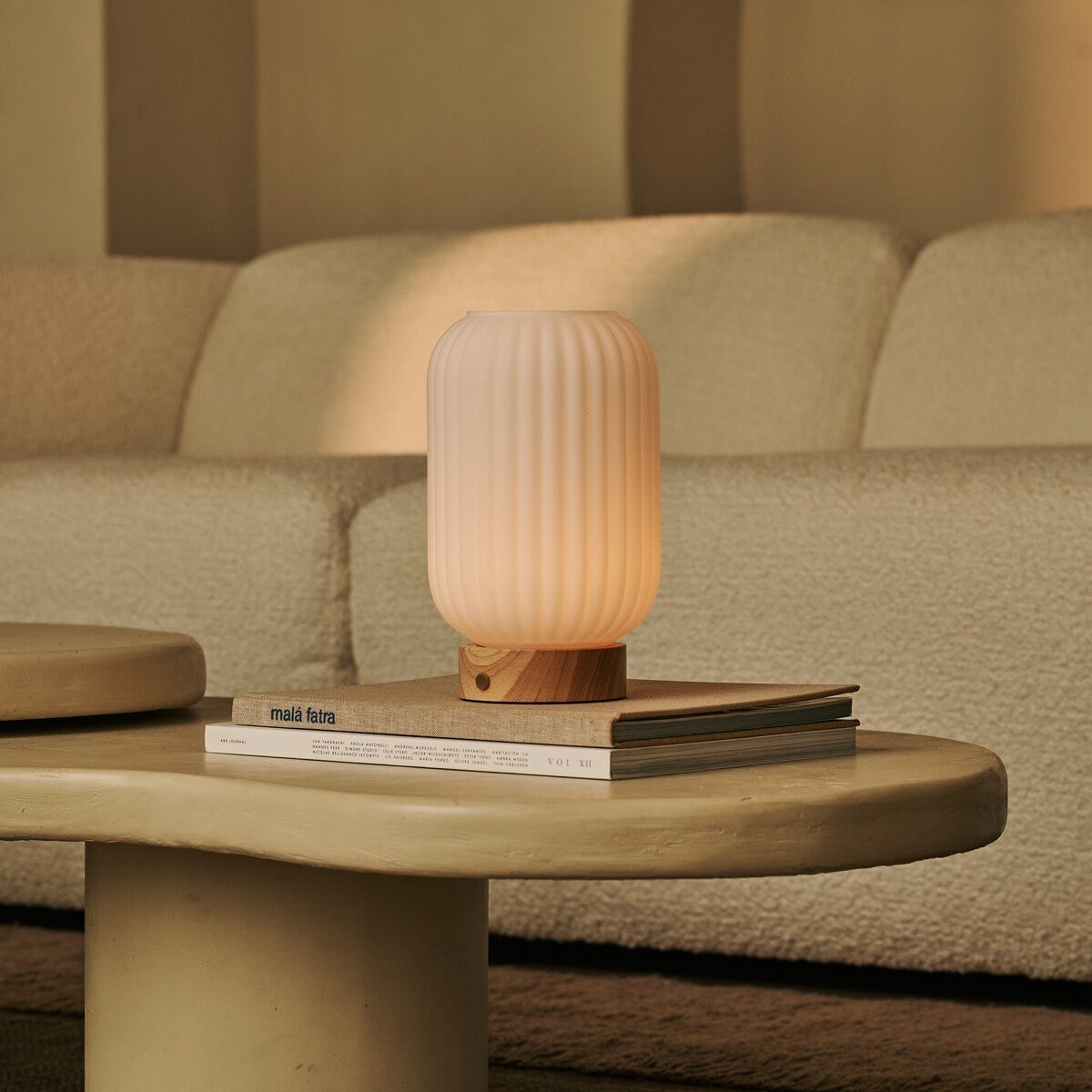 Lilly Light Brown Wood & Glass Cordless Table Lamp