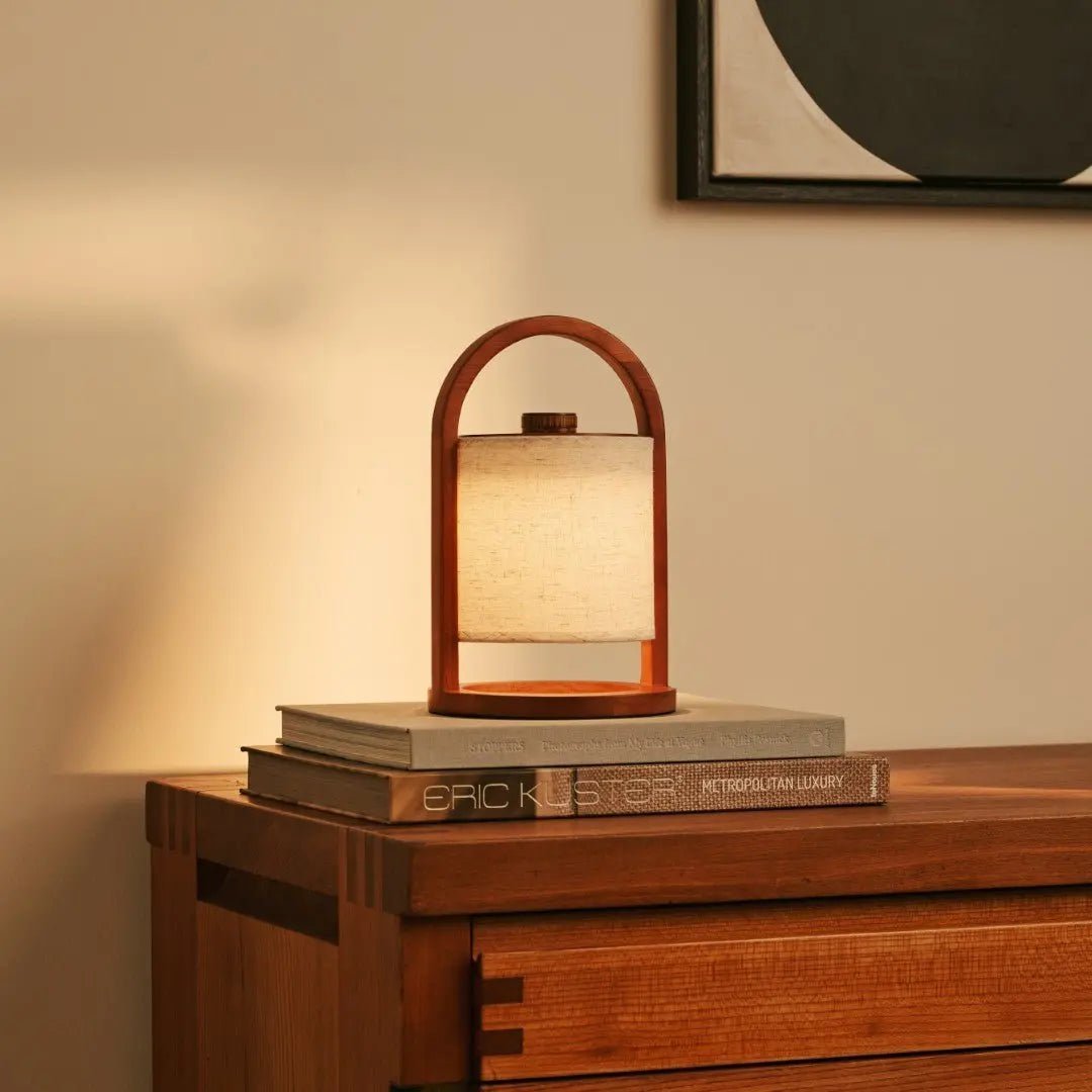 Elor rechargeable lamp linen shade warm ambient glow