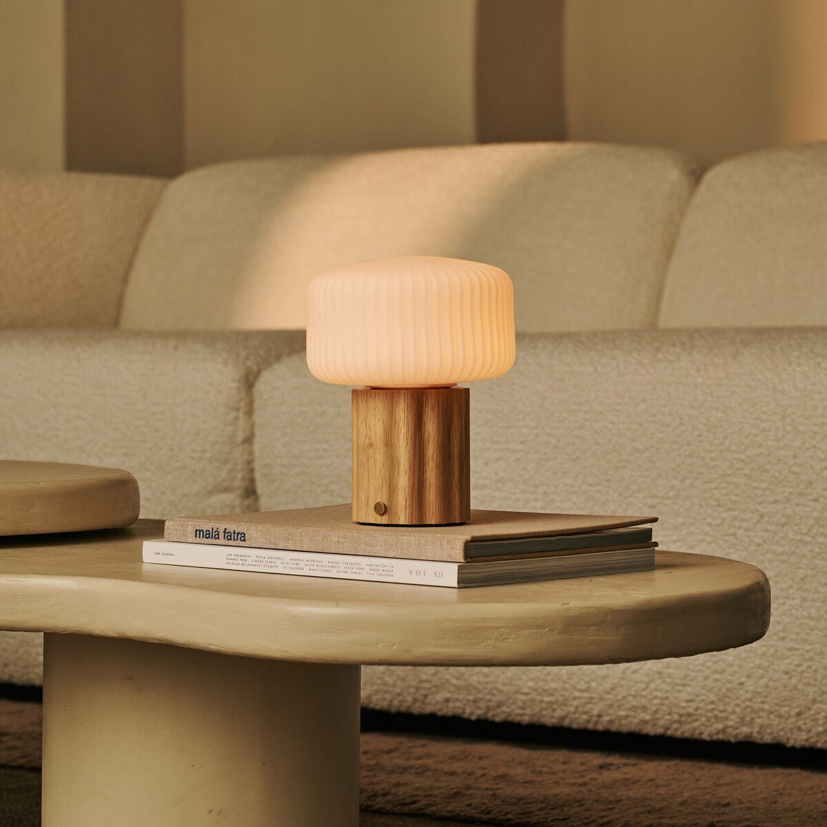 Robin Light Brown Wood & Glass Cordless Table Lamp