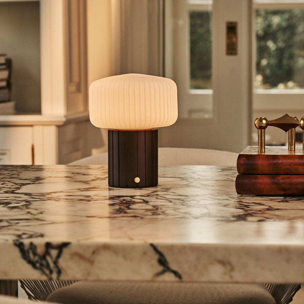 Margaux Dark Brown Wood & Glass Cordless Table Lamp