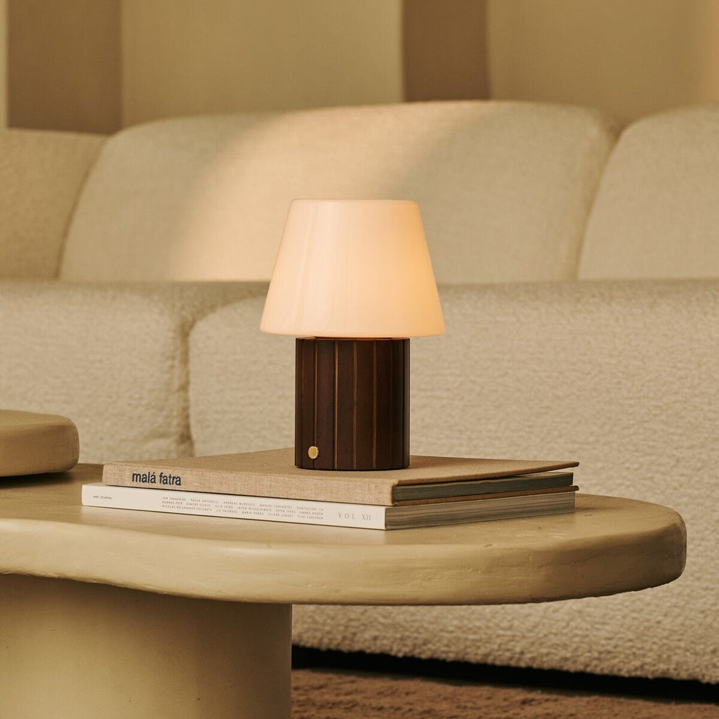Lex Dark Brown Wood & Glass Cordless Table Lamp
