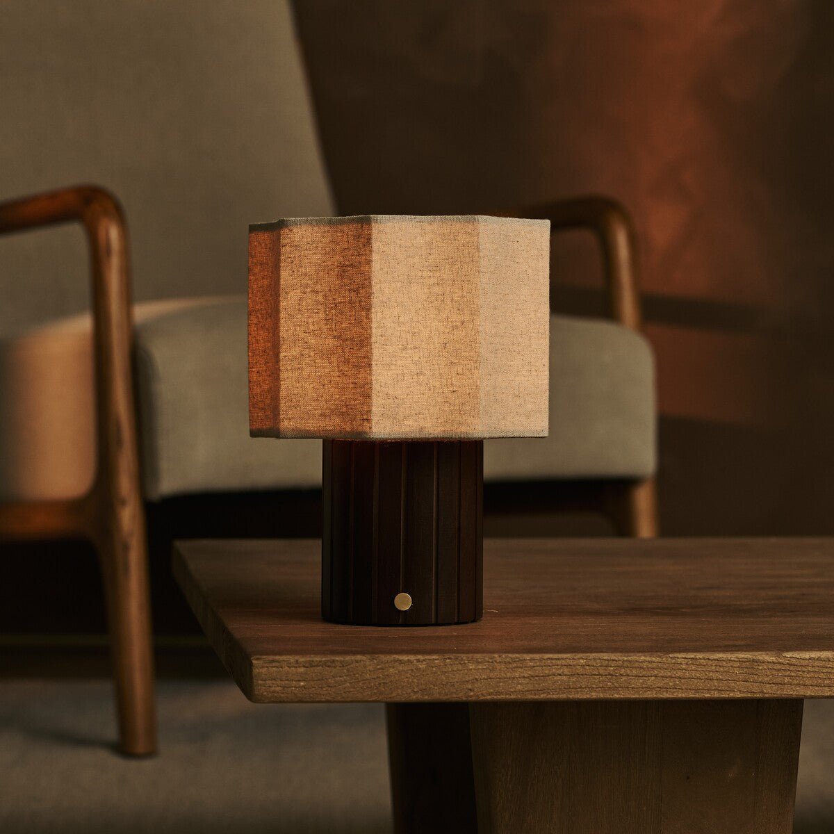 Channa Dark Brown Wood & Linen Cordless Table Lamp
