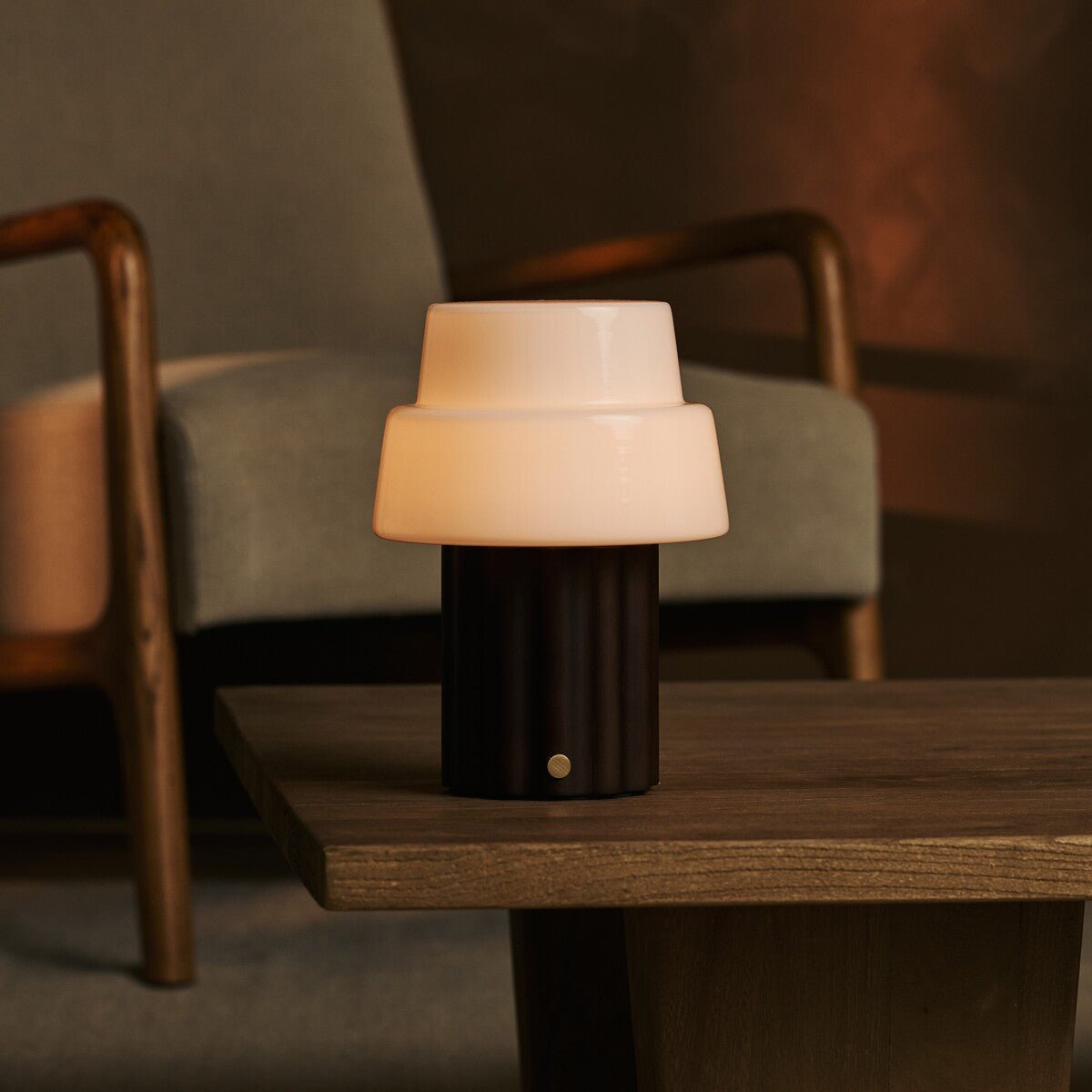 Laurent Dark Brown Wood & Glass Cordless Table Lamp