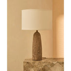 Isla table lamp close-up of natural travertine stone texture