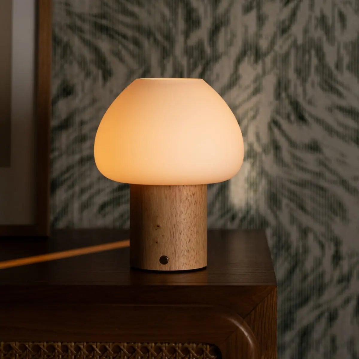 Fynn wooden lamp on bedside table