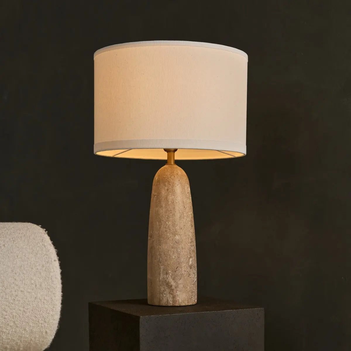 Serena travertine cotton shade corded table lamp