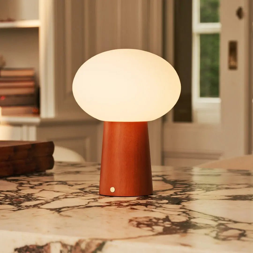 Max wood lamp on outdoor covered terrace
