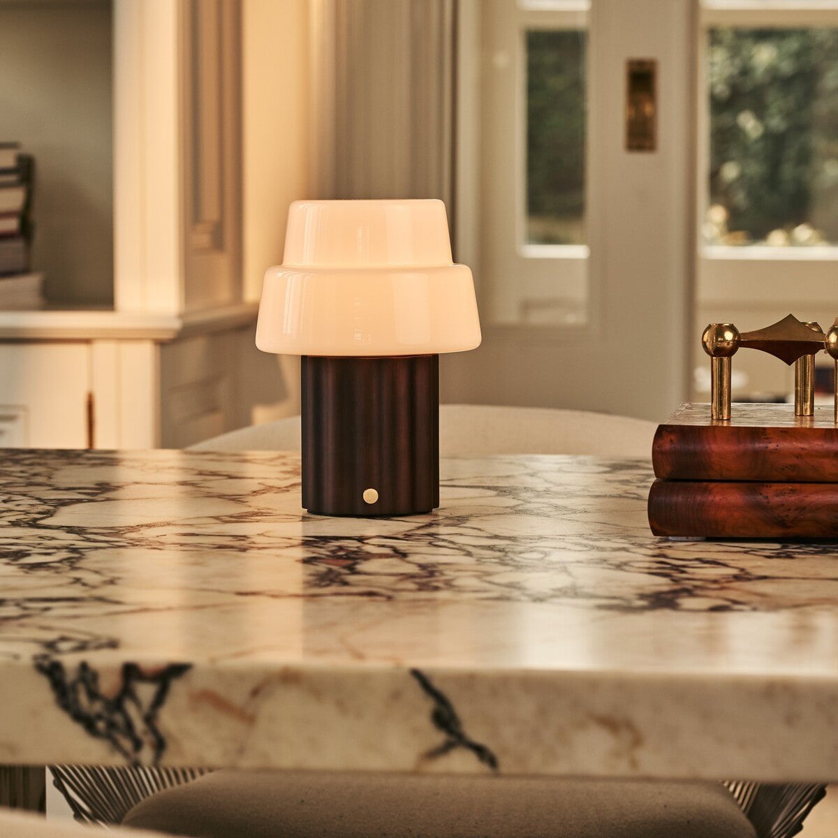 Laurent Dark Brown Wood & Glass Cordless Table Lamp