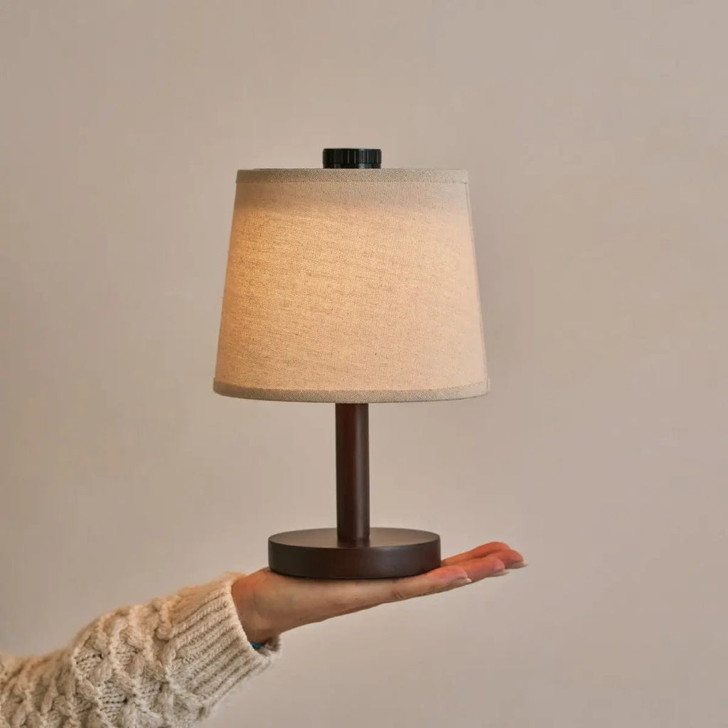 Rover dark linen lamp on outdoor covered terrace