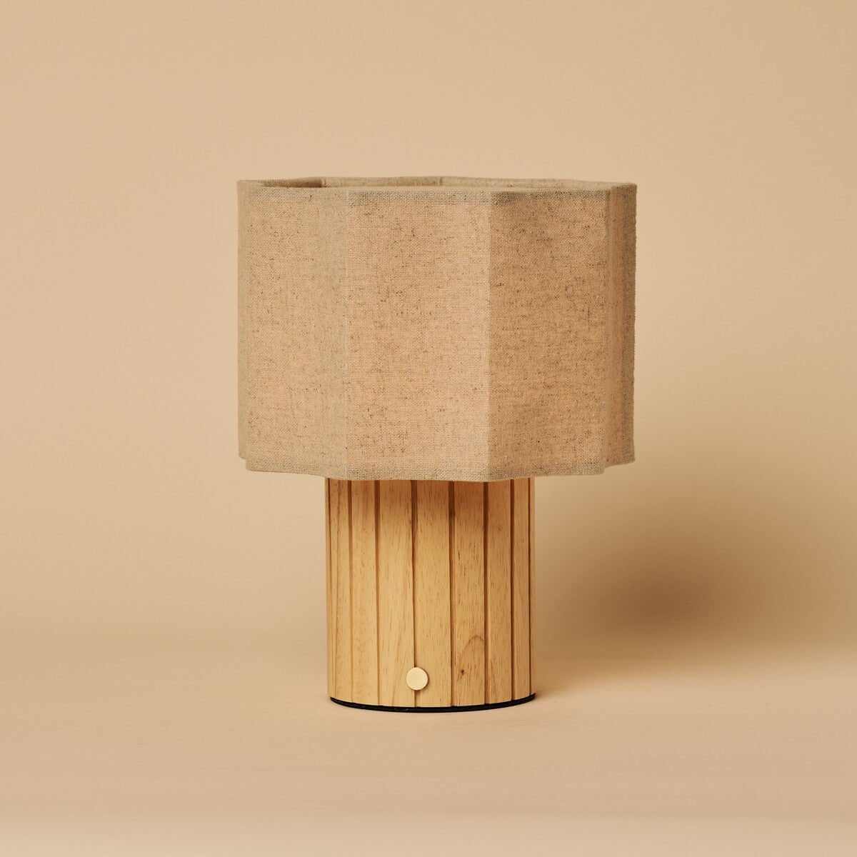 Channa Light Brown Wood & Linen Cordless Table Lamp