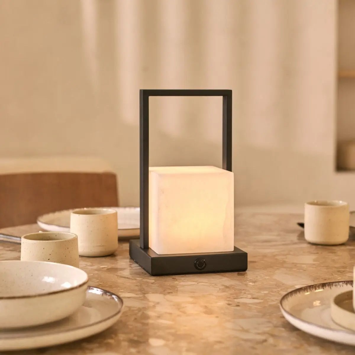 Nola alabaster lamp USB-C charging detail