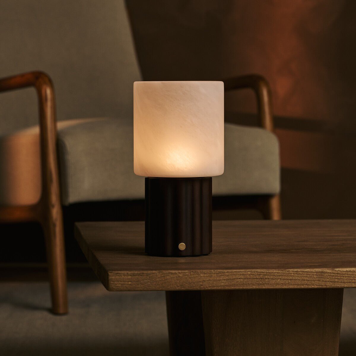 Frank Dark Brown Wood & Glass Cordless Table Lamp