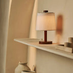 Rover Chestnut Brown Rubberwood Cordless Table Lamp with Linen Shade