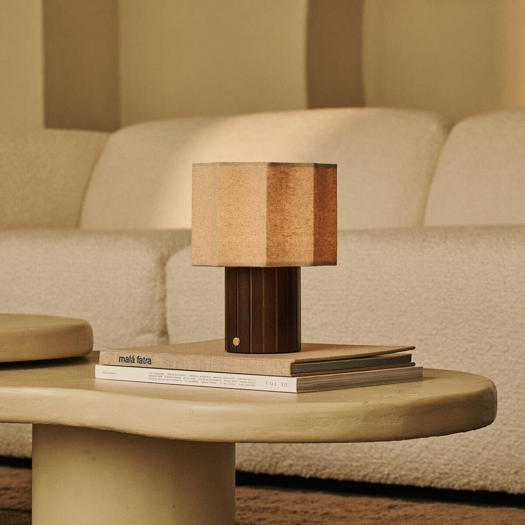 Channa Dark Brown Wood & Linen Cordless Table Lamp