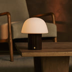 Etienne Dark Brown Wood & Glass Cordless Table Lamp