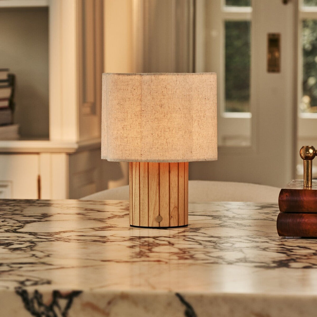 Bianca Light Brown Wood & Linen Cordless Table Lamp