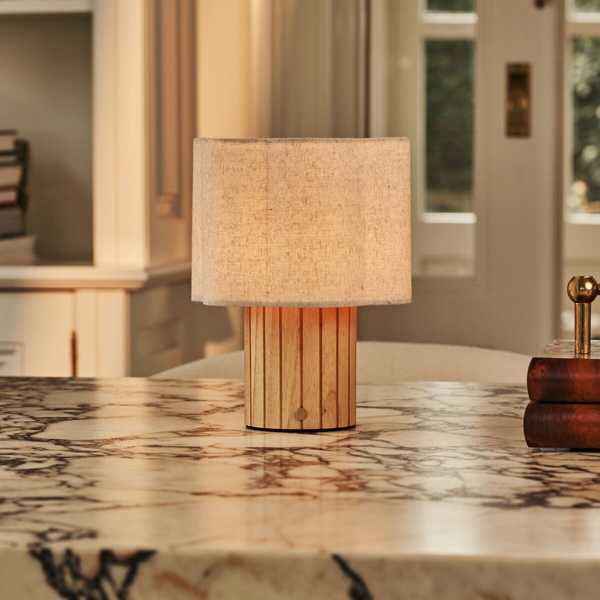 Bianca Light Brown Wood & Linen Cordless Table Lamp