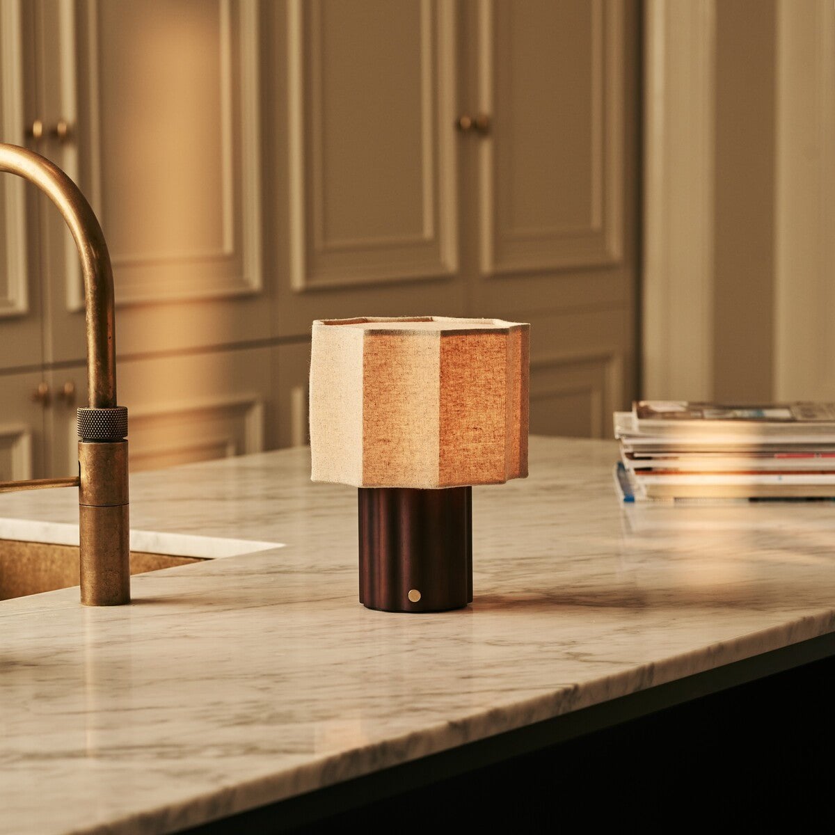 Eloïsa Dark Brown Wood & Linen Cordless Table Lamp