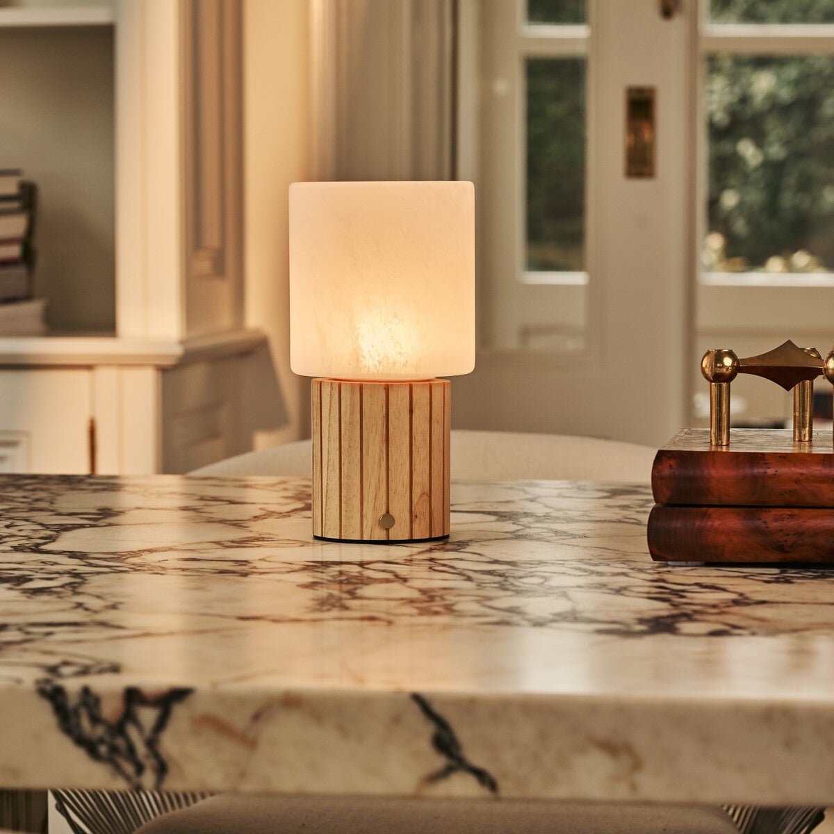 Ingmar Light Brown Wood & Glass Cordless Table Lamp