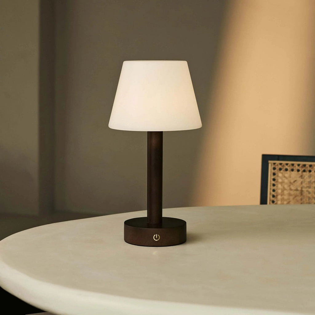 Zoe dark wood rechargeable cordless table lamp 2700K warm white