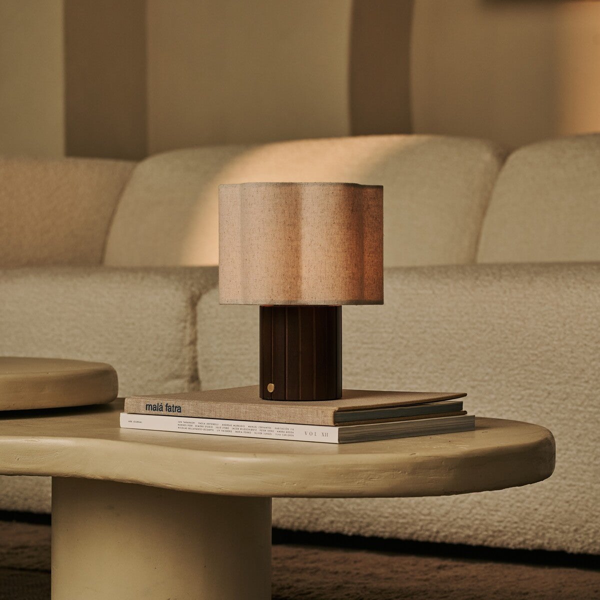 Bianca Dark Brown Wood & Linen Cordless Table Lamp