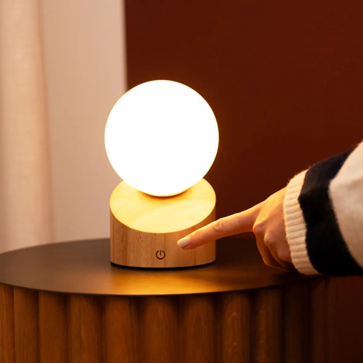 Morris wood glass lamp on outdoor terrace